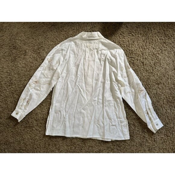 NWT Vintage White Linen Button Tunic Top Embroidered Quiet Luxury Office MEDIUM - Picture 2 of 6